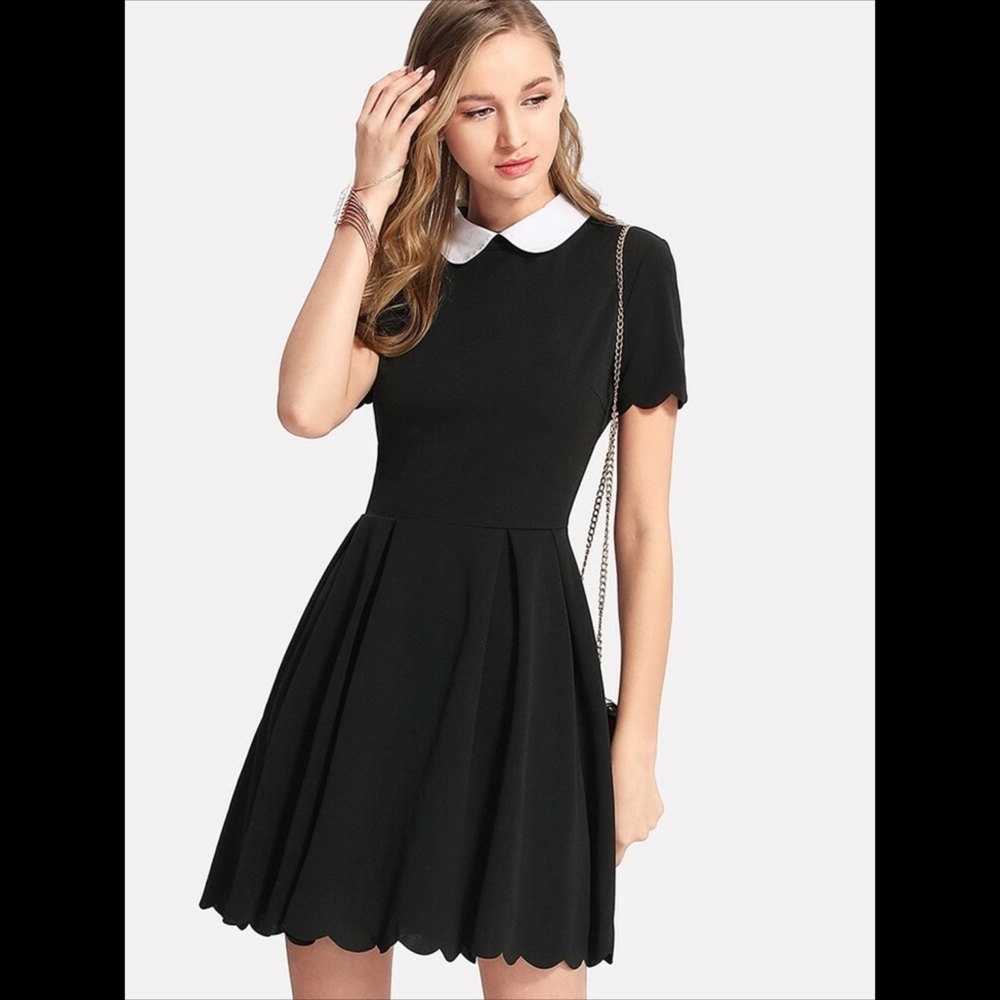 SHEIN Peter Pan Collar Scalloped Edge Flare Dress, NWOT